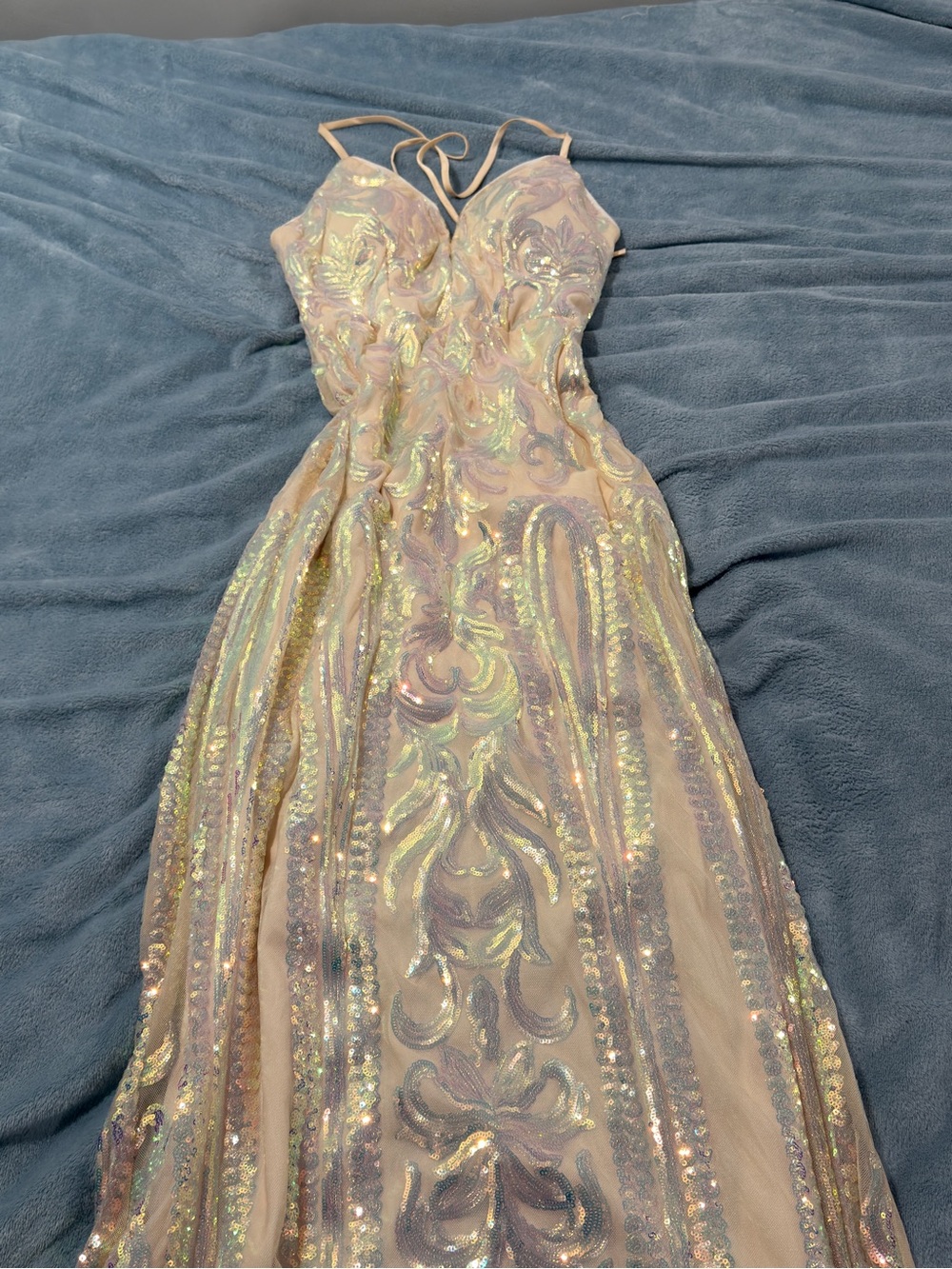 Iridescent Blush Prom Gown with Delicate Straps